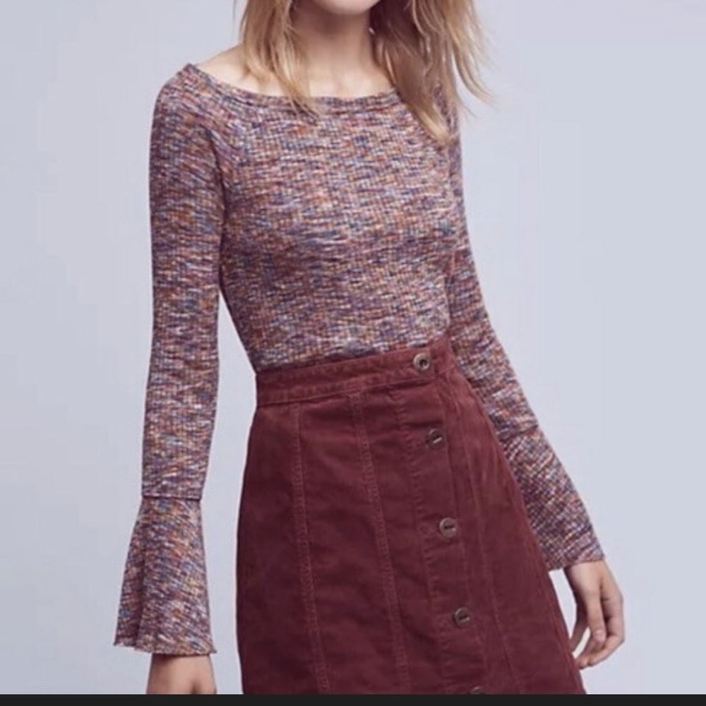 Anthropologie Akemi + Kin Zuru Off Shoulder Ribbed Space Dye Knit Top M